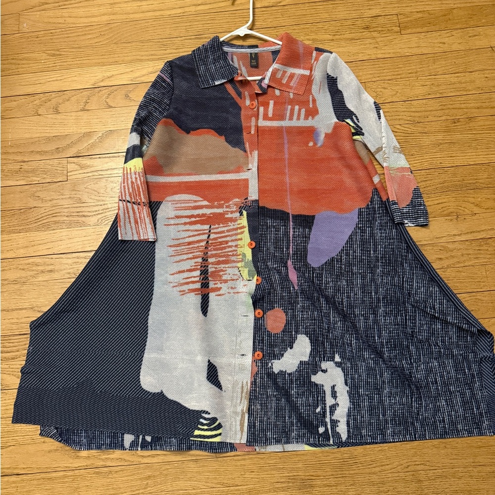 Vanite Couture Pleated Jacket Dress – One Size – Bold Orange – NWOT